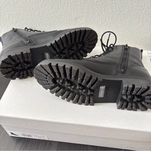 Vince Cabria Lug Black Leather Boots Water Repellent 5.5M - Picture 4 of 5